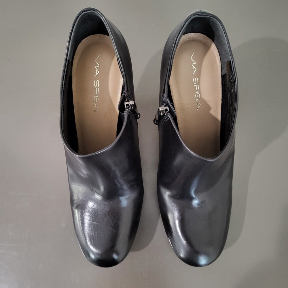 Via Spiga Black Leather Platform Stiletto Ankle Booties SZ 7.5 - Picture 2 of 11